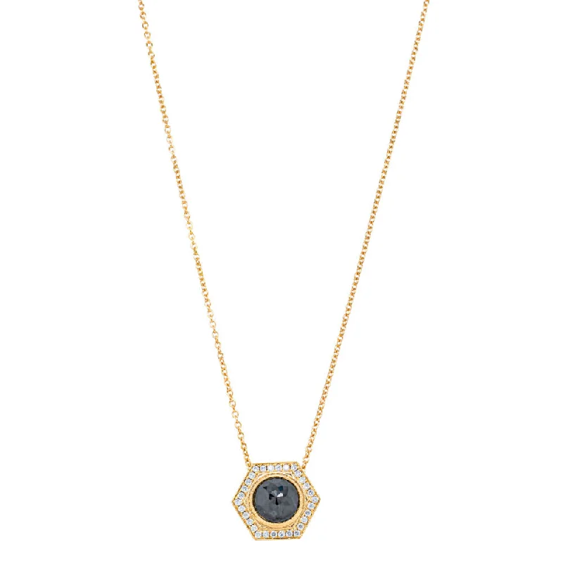 luxurious necklaces for women-18ct Yellow Gold 1.45ct Black Diamond Halo Pendant