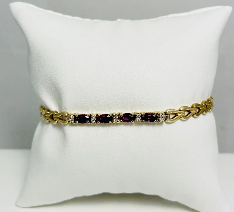 infinity bangles for women-7" 14k Gold Natural Amethyst Diamond Bracelet