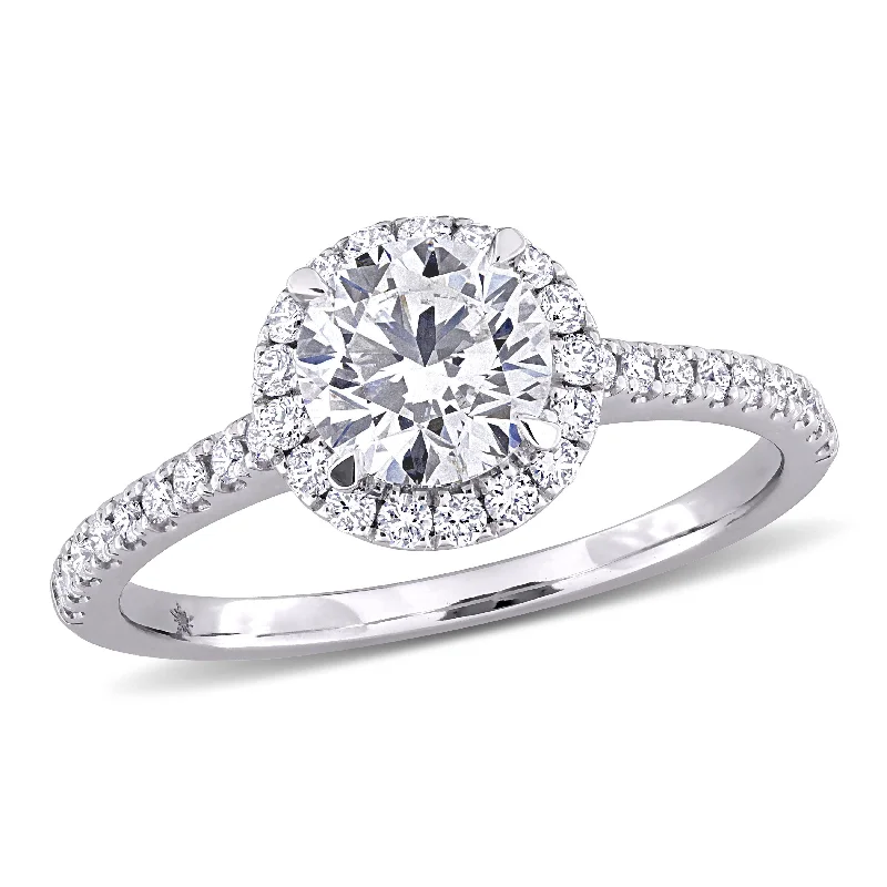 stylish engagement rings for women-Created Forever 1 1/3ct TW Lab-Grown Diamond Halo Engagement Ring in 14k White Gold