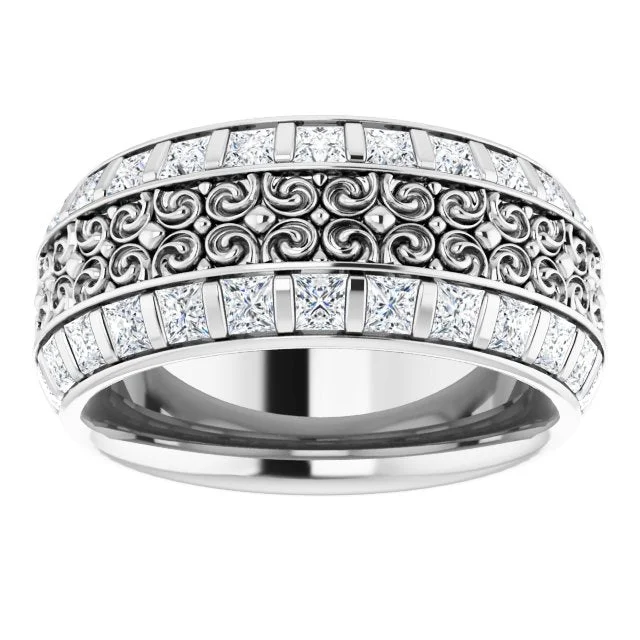 high-end rings for women-3.12 ct. Princess Diamond Eternity Band Vintage Inspired Ring