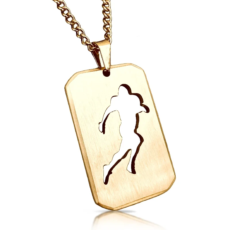 affordable necklaces for women-Football Cut Out Pendant With Chain Necklace - 14K Gold Plated Stainless Steel