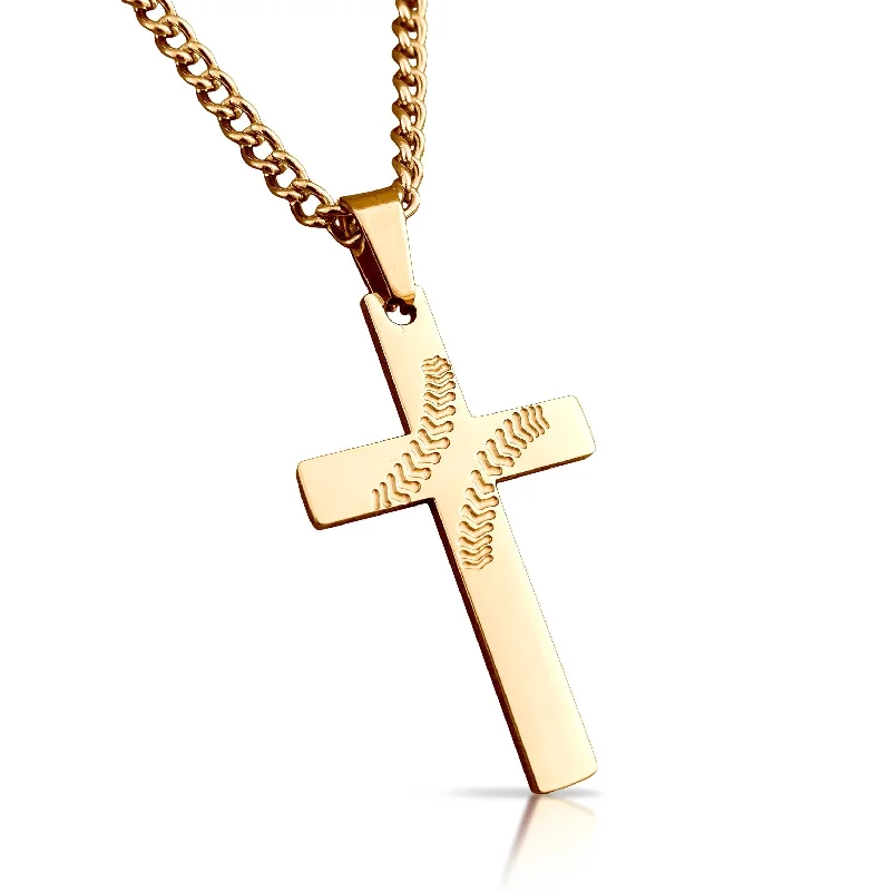 layered chain necklaces for women-Baseball Cross Pendant With Chain Necklace - 14K Gold Plated Stainless Steel