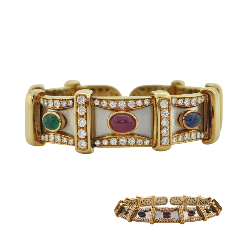 gemstone bangles for women-Precious Gem Cuff Bracelet 18k yellow & white gold - Fine Quality