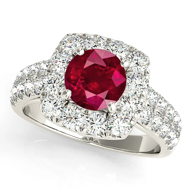 sapphire rings for women-2.35 ct. Genuine Ruby Ring With Halo And Double Row Diamond Band