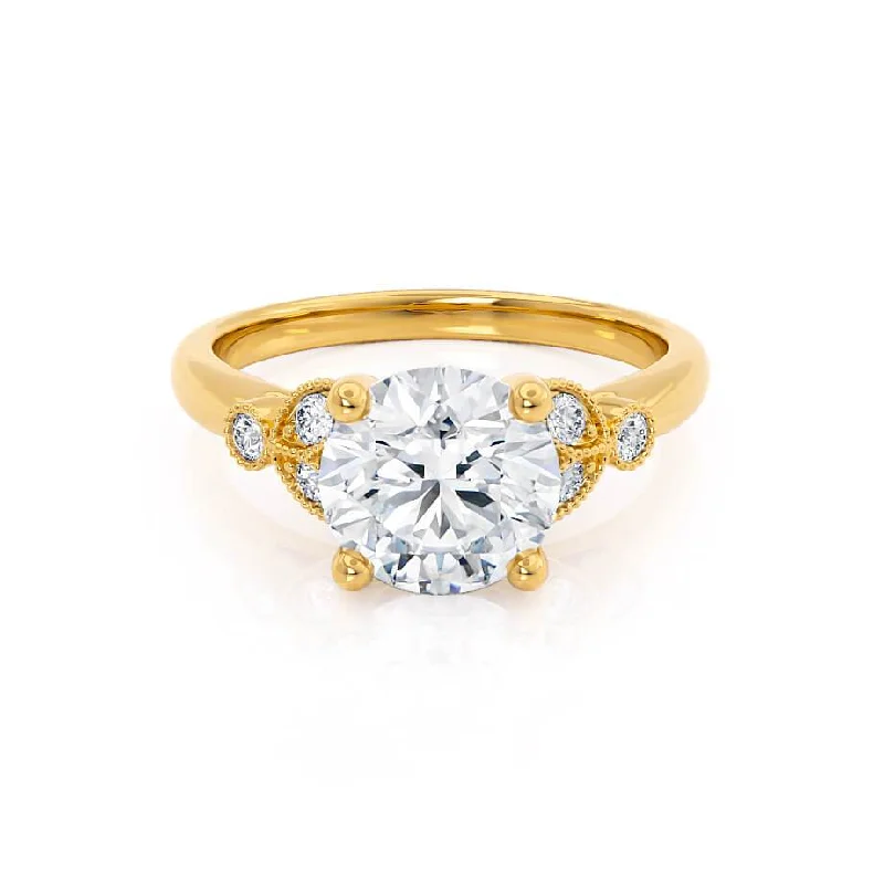 customized diamond engagement rings for women-DELILAH - Round Lab Diamond 18k Yellow Gold Shoulder Set Ring