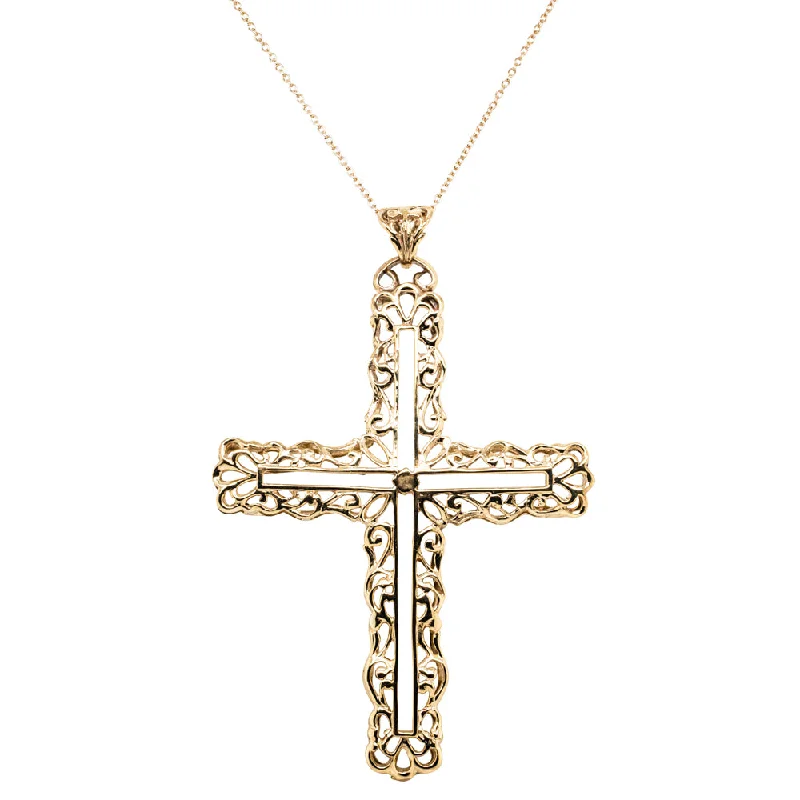 gold necklaces for women-Deja Vu 9ct Yellow Gold Cross Pendant With Chain