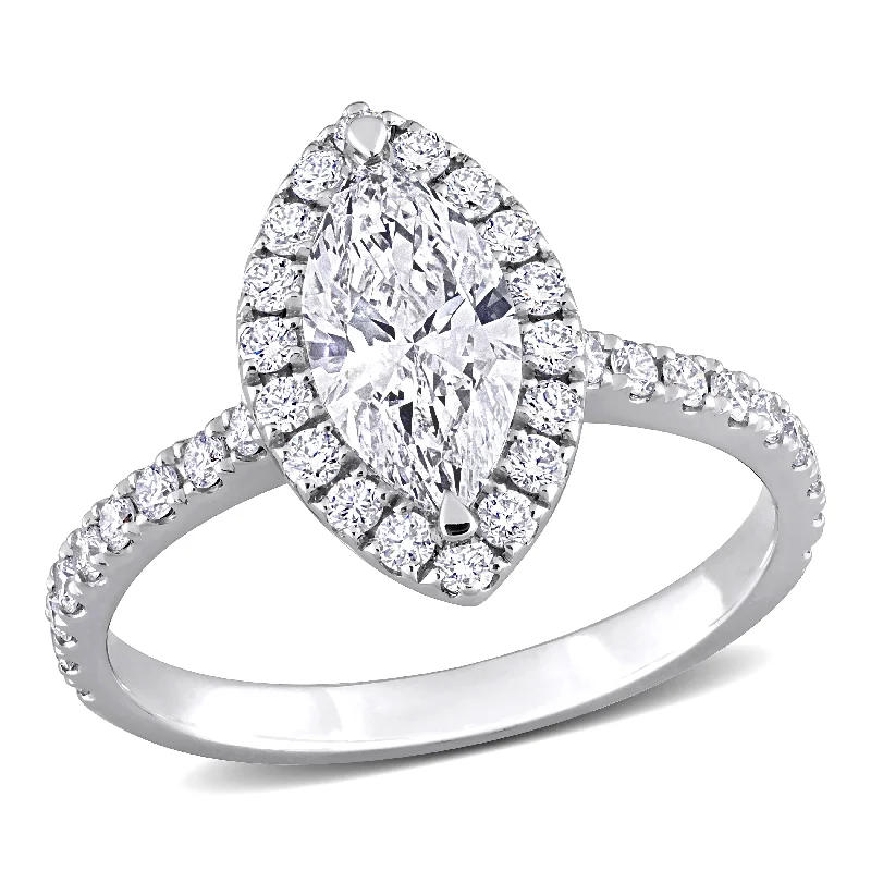 affordable engagement rings for women-Created Forever 1ct TW Marquise Lab-Grown Diamond Halo Engagement Ring in 14k White Gold