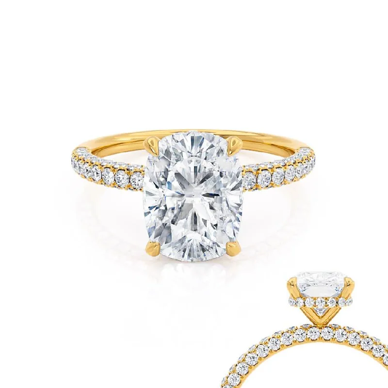 halo engagement rings for women-COCO - Elongated Cushion Cut Lab Diamond 18k Yellow Gold Petite Hidden Halo Triple Pavé