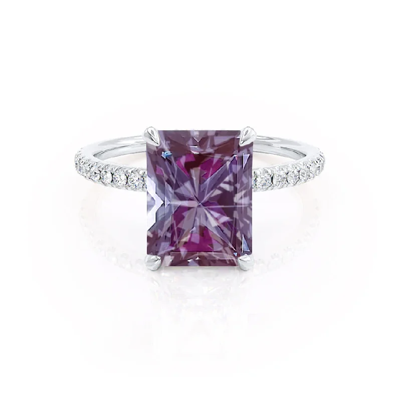 unique ruby engagement rings for women-LIVELY - Chatham® Radiant Alexandrite & Diamond Platinum Petite Hidden Halo Pavé Shoulder Set Ring