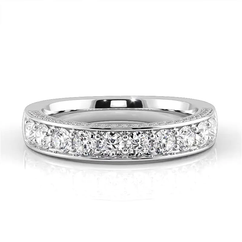 silver rings for women-1.04 ct. Round Diamond Three Sided Wedding Band