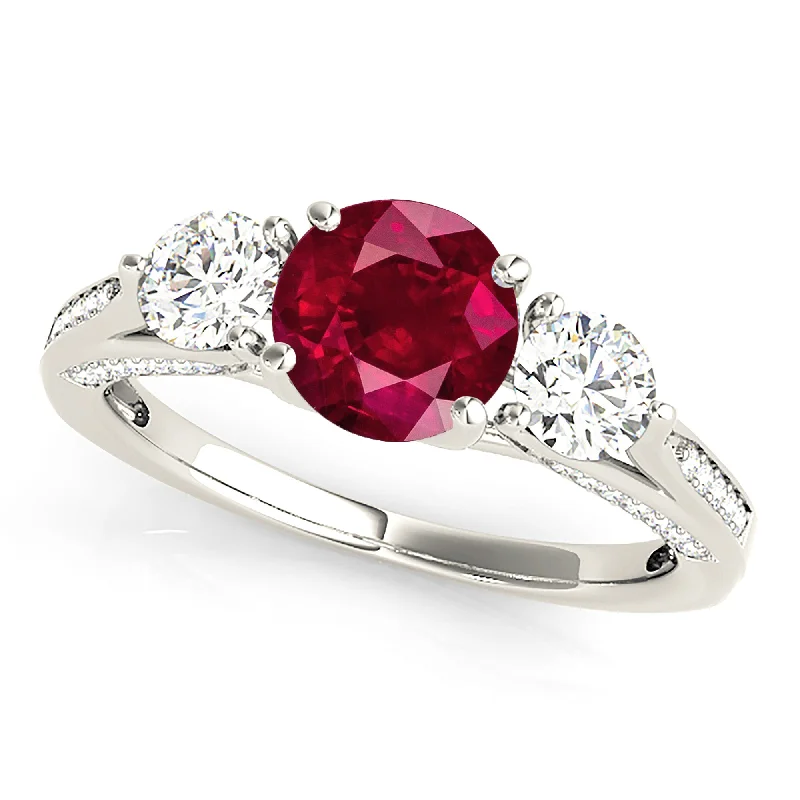 multi-layer rings for women-1.35 ct. Genuine Ruby ring With Two Round Side Diamonds