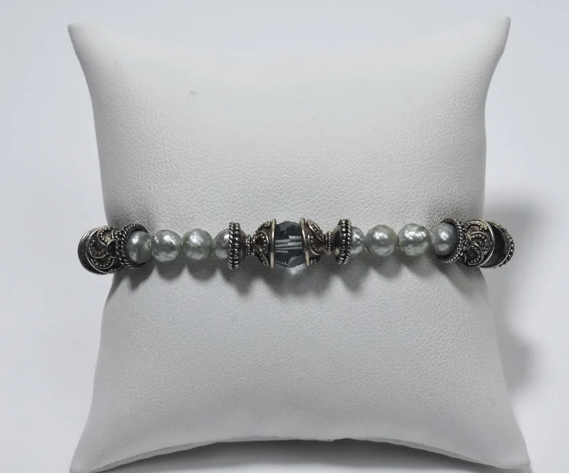 boho-chic bracelets for women-Faceted Green Pearl Sterling Silver Bracelet