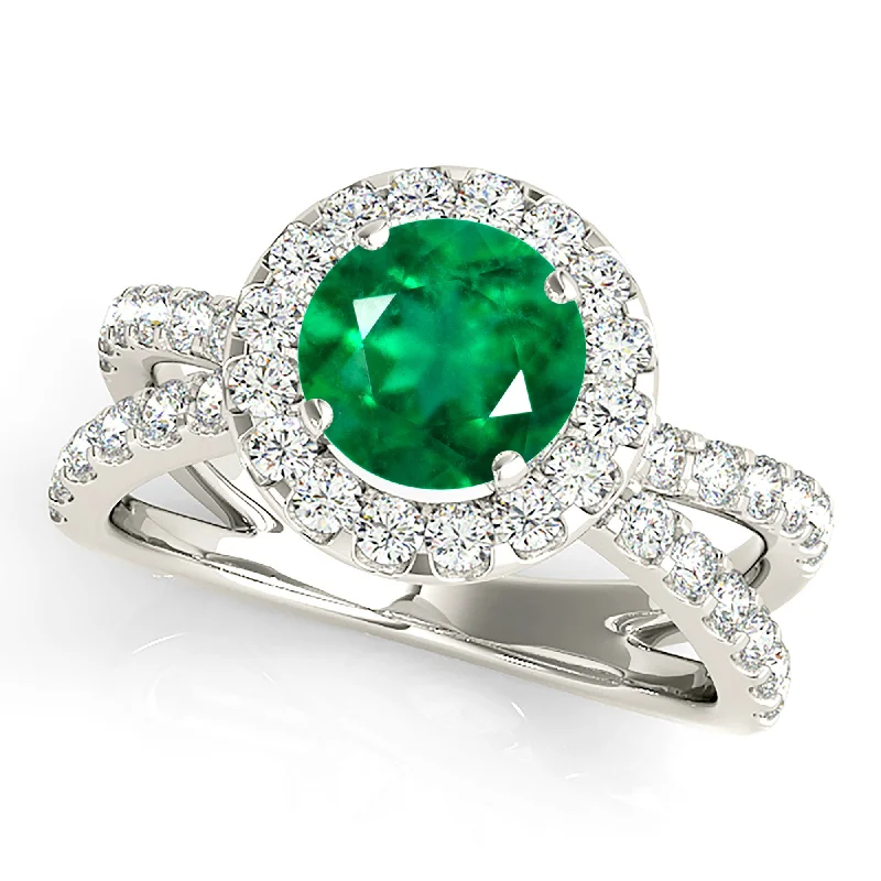 ruby rings for women-1.75 ct. Genuine Emerald Halo Criss Cross Ring