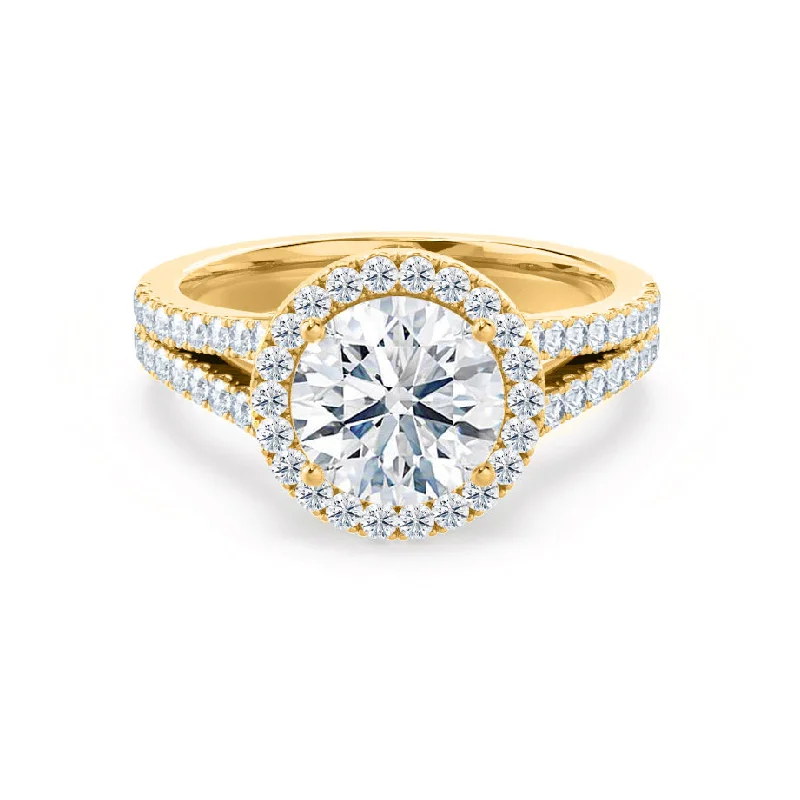 elegant platinum engagement rings for women-AMELIA - Round Lab Diamond 18k Yellow Gold Halo Ring