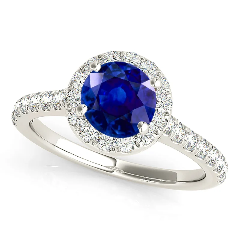 gold rings for women-1.35 ct. Genuine Blue Sapphire Halo Ring