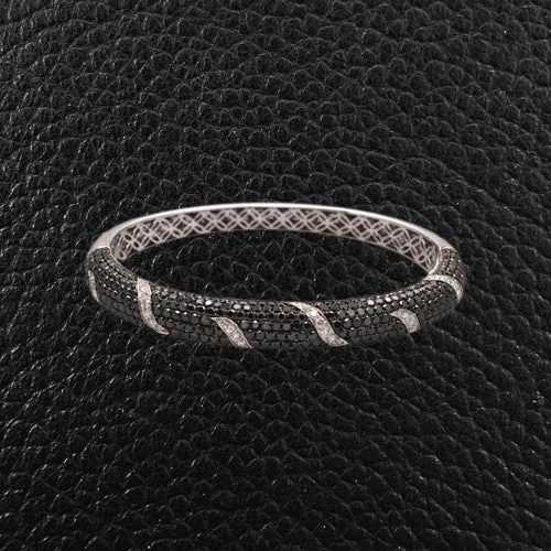 bridal bangles for women-Black & White Diamond Bangle Bracelet