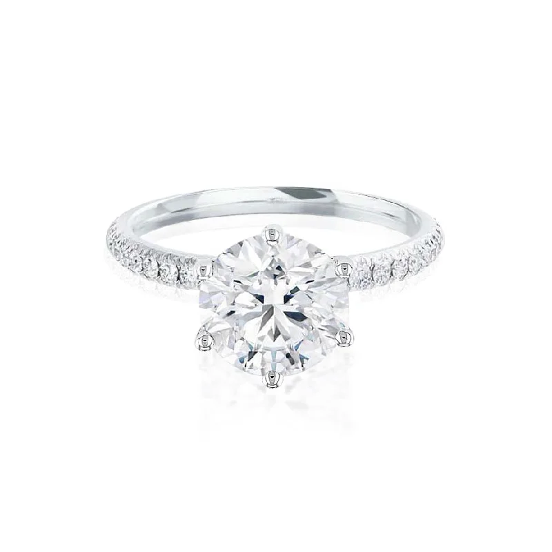 engagement rings for women-LILLIE LUXE - Round Diamond Shoulder Set 18k White Gold Engagement Ring