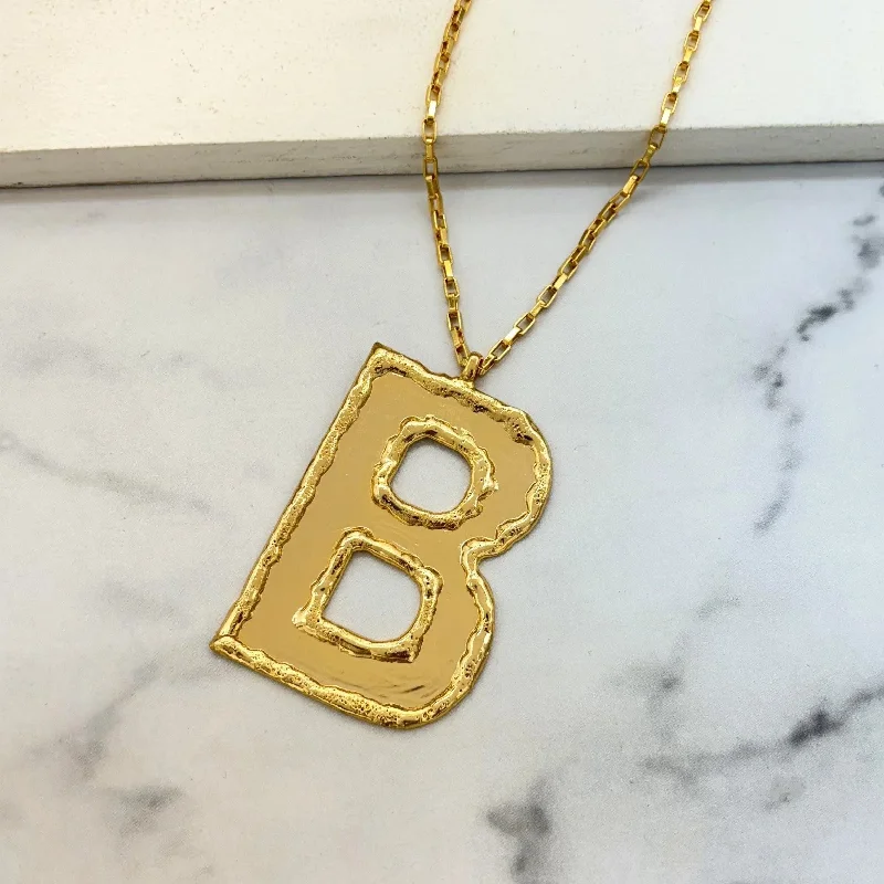 luxurious gold necklaces for women-TFC Big Name Letter B - 24K Gold Long Plated Pendant Necklace