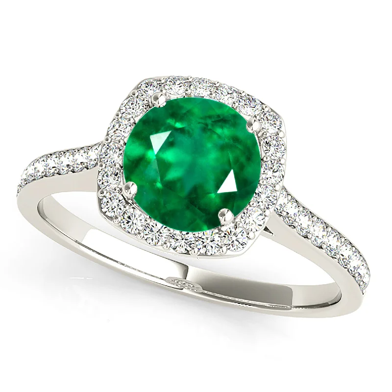 birthstone rings for women-1.70 ct. Genuine Emerald Ring With Halo and Delicate Diamond Band