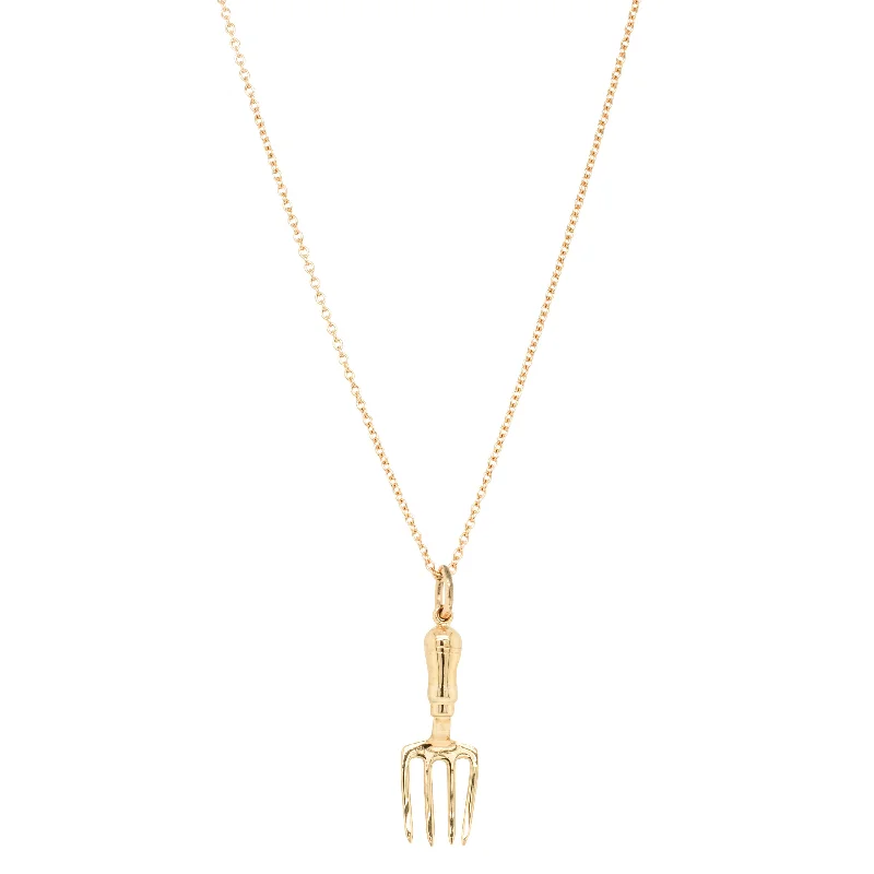 simple sterling silver necklaces for women-Deja Vu 9ct Yellow Gold Gardening Fork Necklace