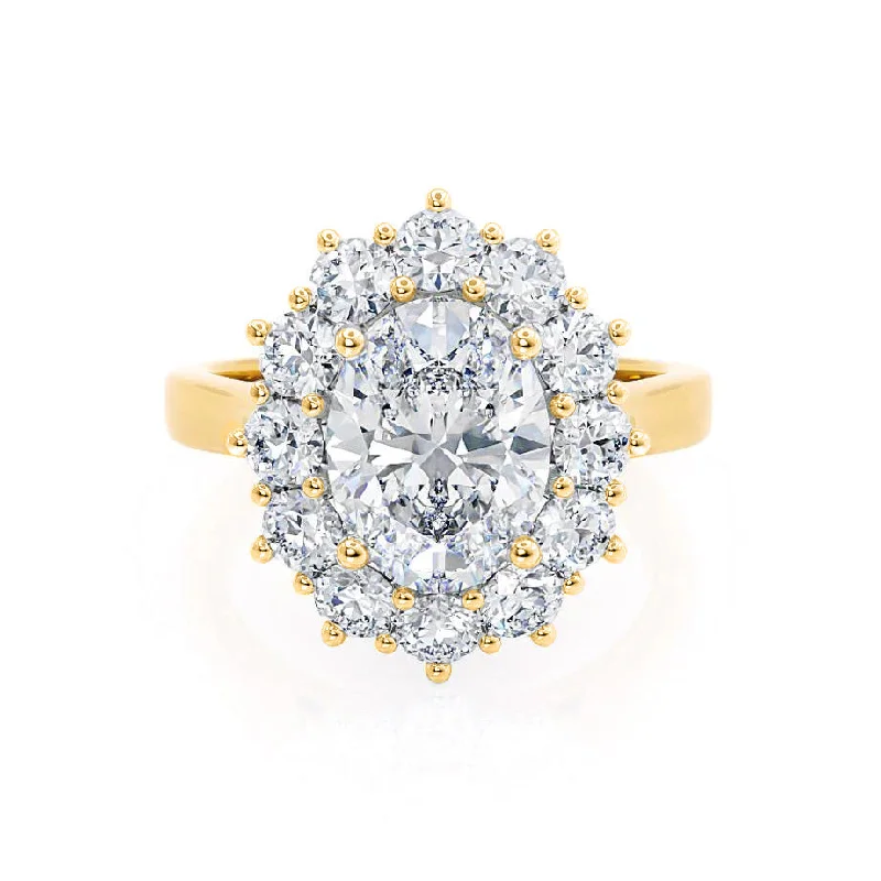 romantic solitaire engagement rings for women-DIANA - Iconic Oval Lab Diamond 18k Yellow Gold Halo