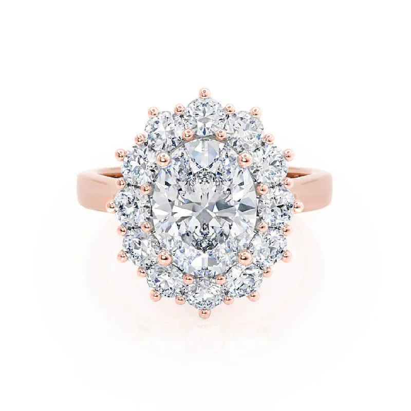 wedding engagement rings for women-DIANA - Iconic Oval Moissanite & Lab Diamond 18k Rose Gold