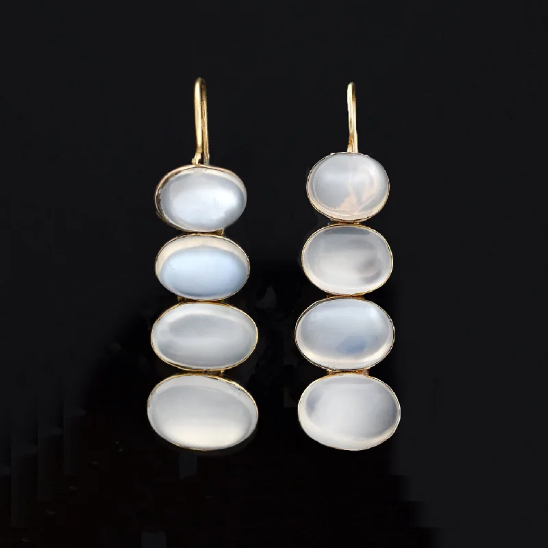 cute hoop earrings for women-Late Victorian 14kt Moonstone Dangle Earrings