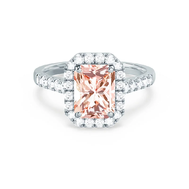 luxury engagement rings for women-ESME - Chatham® Radiant Lab-Grown Champagne Sapphire & Diamond Platinum 950 Halo