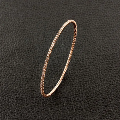 platinum bangles for women-Slip-on Diamonds Bangle Bracelet in Rose Gold