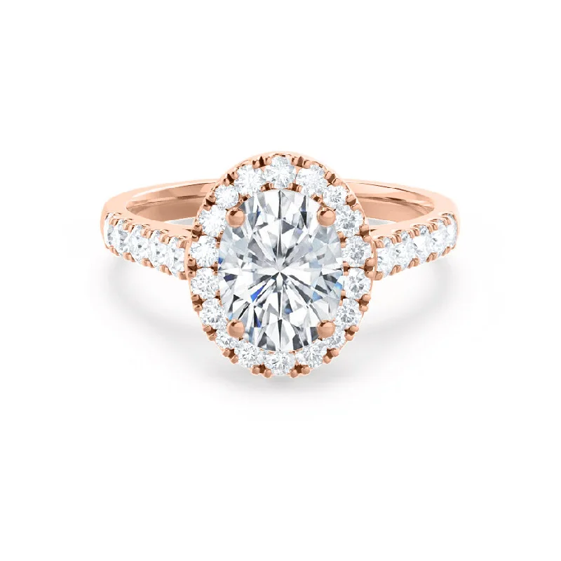 hand-crafted engagement rings for women-ROSA - Oval Moissanite & Diamond 18k Rose Gold Halo Ring