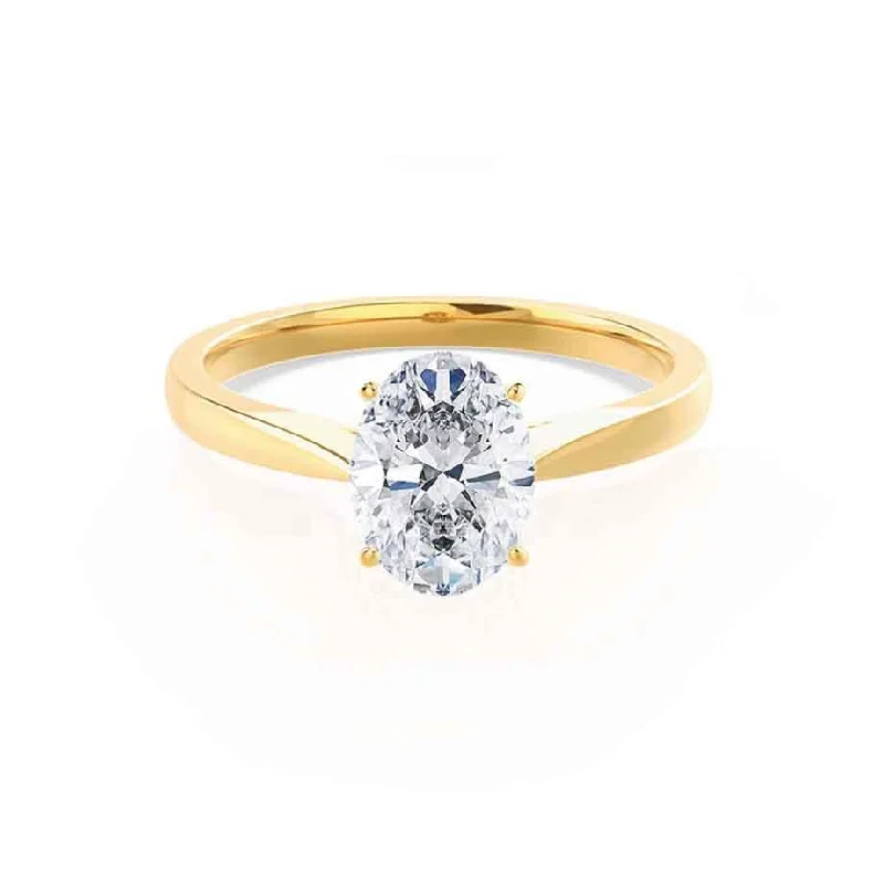 diamond engagement rings with bands for women-ISABELLA - Oval Diamond Solitaire 18k Yellow Gold Engagement Ring