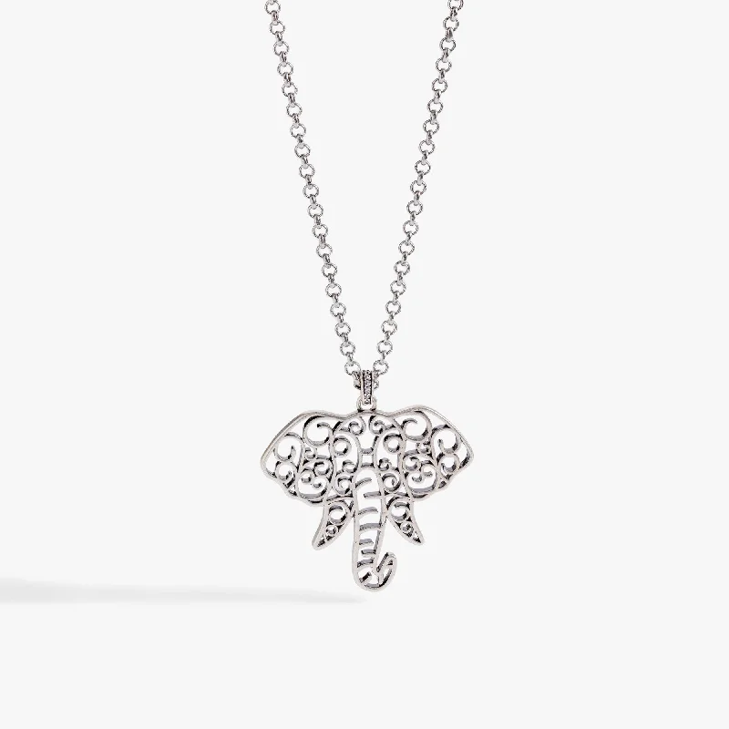 wedding day necklaces for women-Filigree Elephant Adjustable Necklace