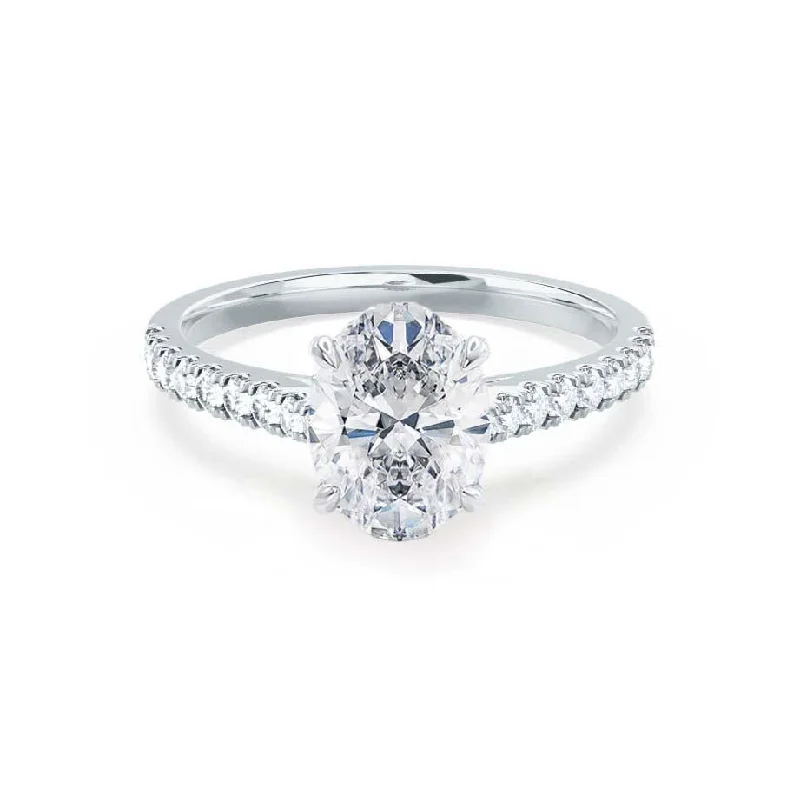 affordable luxury engagement rings for women-VIOLA - Oval Natural Diamond 18k White Gold Shoulder Set