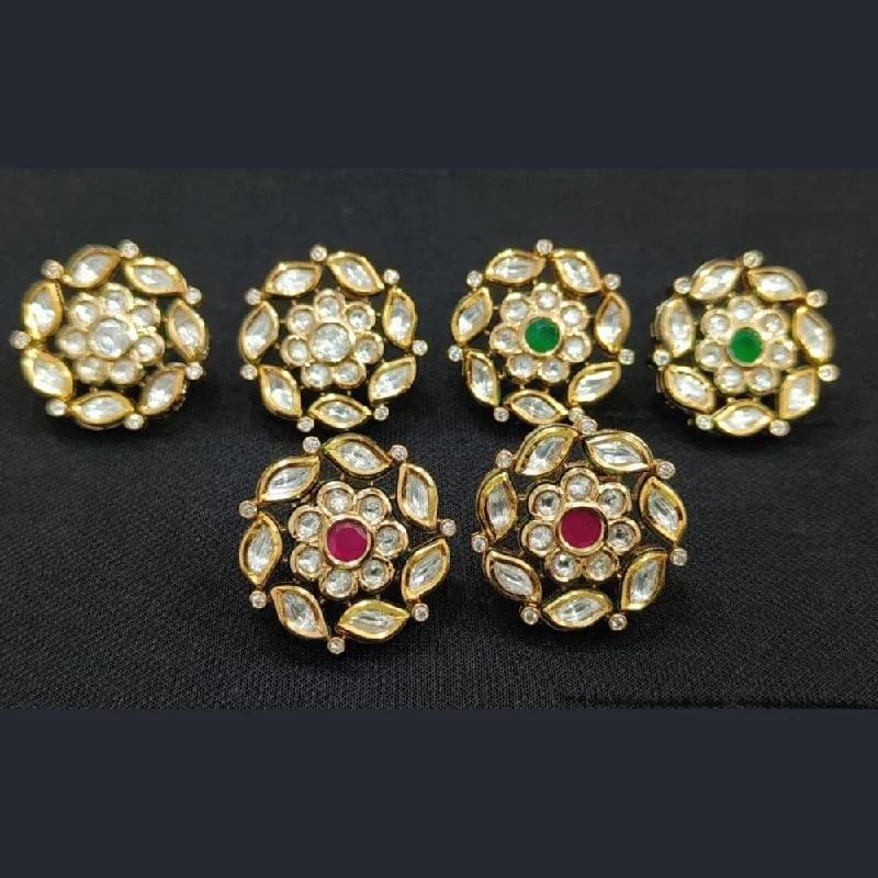 large gemstone earrings for women-JewelTreeTz Gold Plated Uncut Polki Stud Earrings( 1 Piece Only)