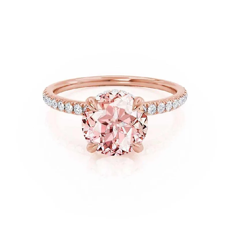 intricate engagement rings for women-LIVELY - 2.70ct Ready to Ship Chatham® Round Champagne Sapphire 18k Rose Gold Petite Hidden Halo Pavé Shoulder Set Ring