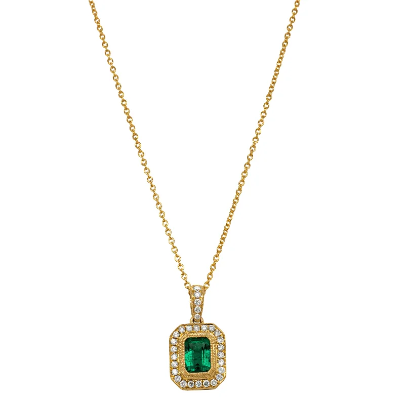 ruby necklaces for women-18ct Yellow Gold 1.23ct Emerald & Diamond Pendant