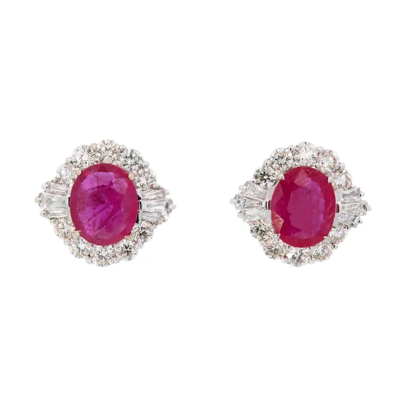 affordable earrings for women-Estate 18k 3.50ctw Ruby and Diamond Stud Earrings