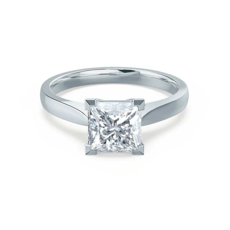 simple solitaire engagement rings for women-ROSALEE - Princess Lab Diamond 950 Platinum Solitaire