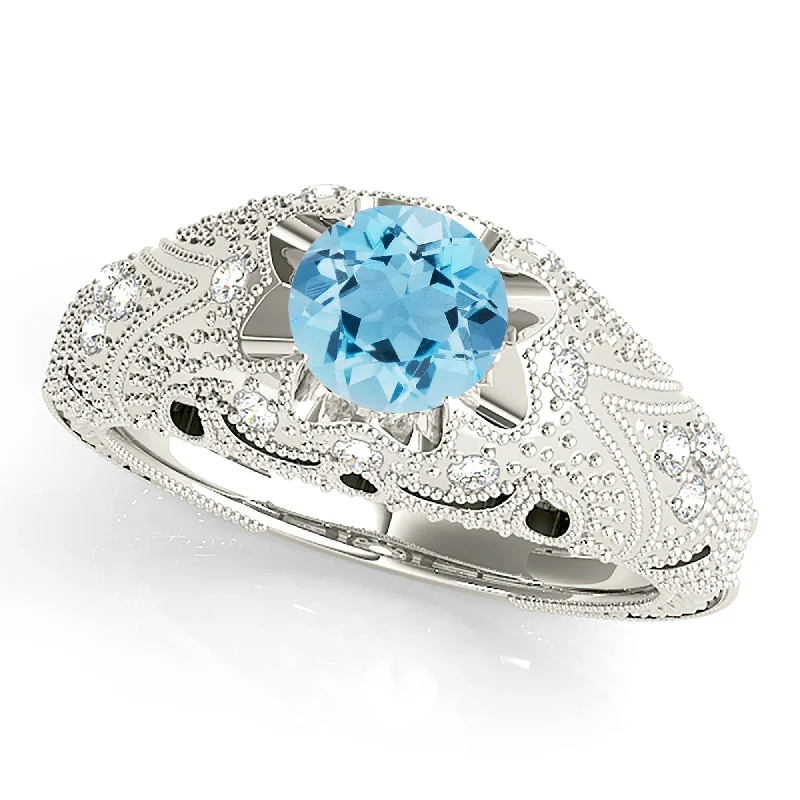 luxury rings with diamonds for women-1.00 ct. Genuine Aquamarine Ring With 0.20 ctw. Side Accent Diamonds