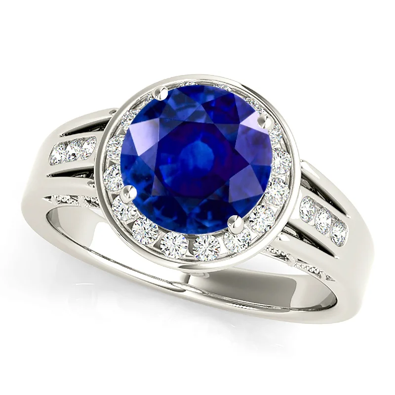 luxurious gold rings for women-2.40 ct. Genuine Blue Sapphire Halo Ring