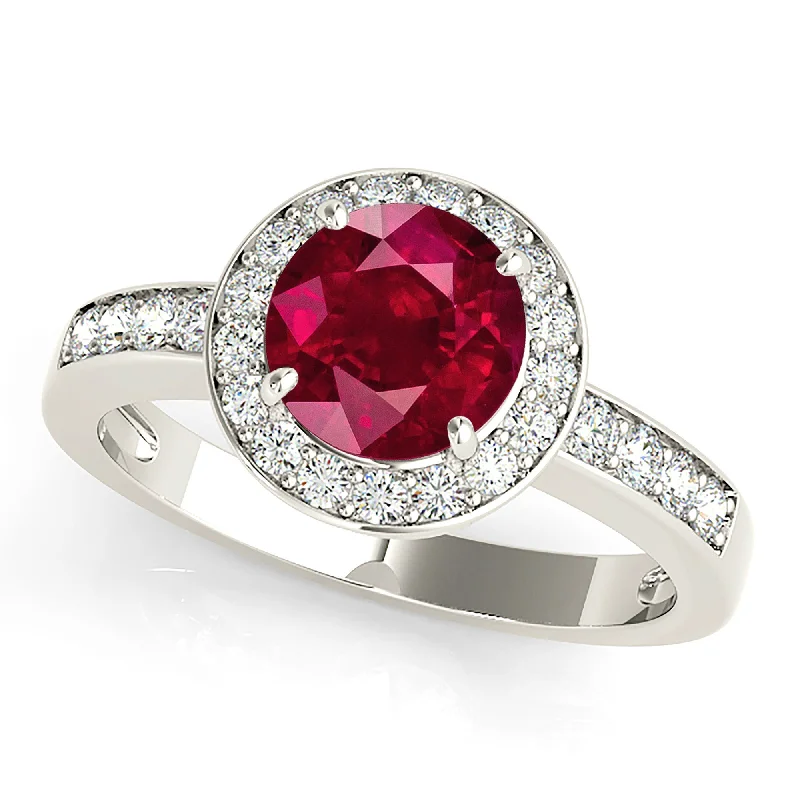 bold gemstone rings for women-1.80 ct. Genuine Ruby Ring With Set Diamond Halo