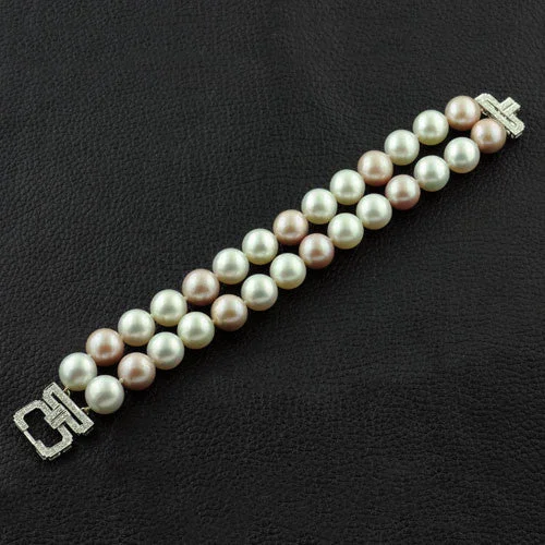 gold charm bracelets for women-Pearl & Diamond Bracelet