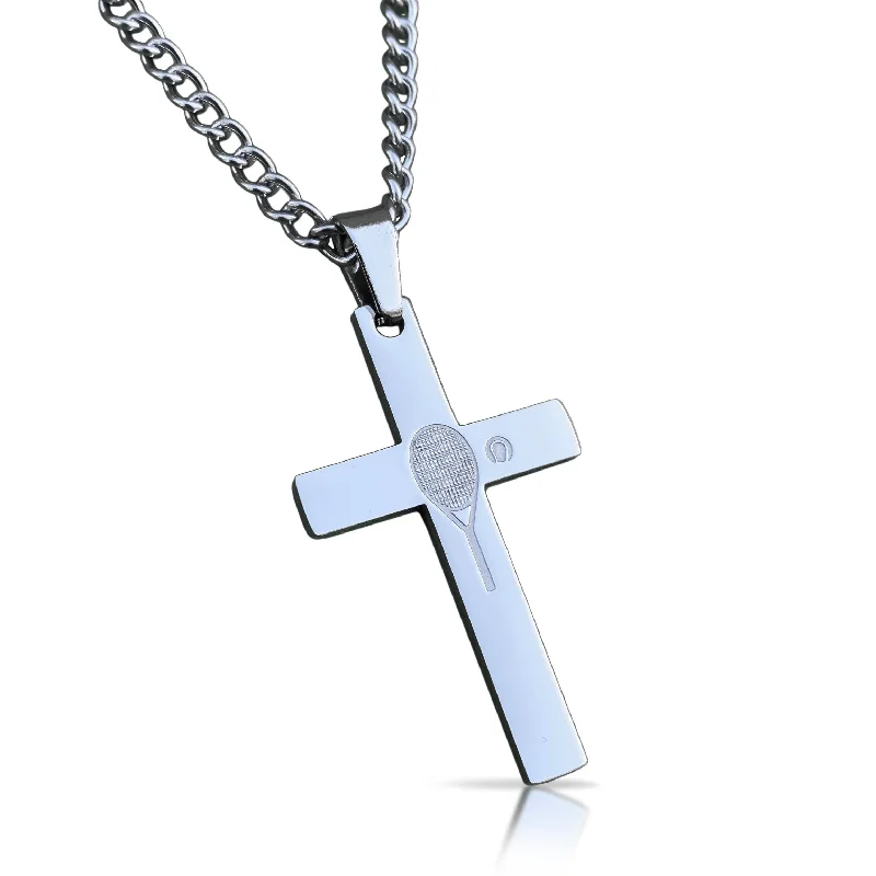 minimalist necklaces for women-Tennis Cross Pendant With Chain Necklace - Stainless Steel