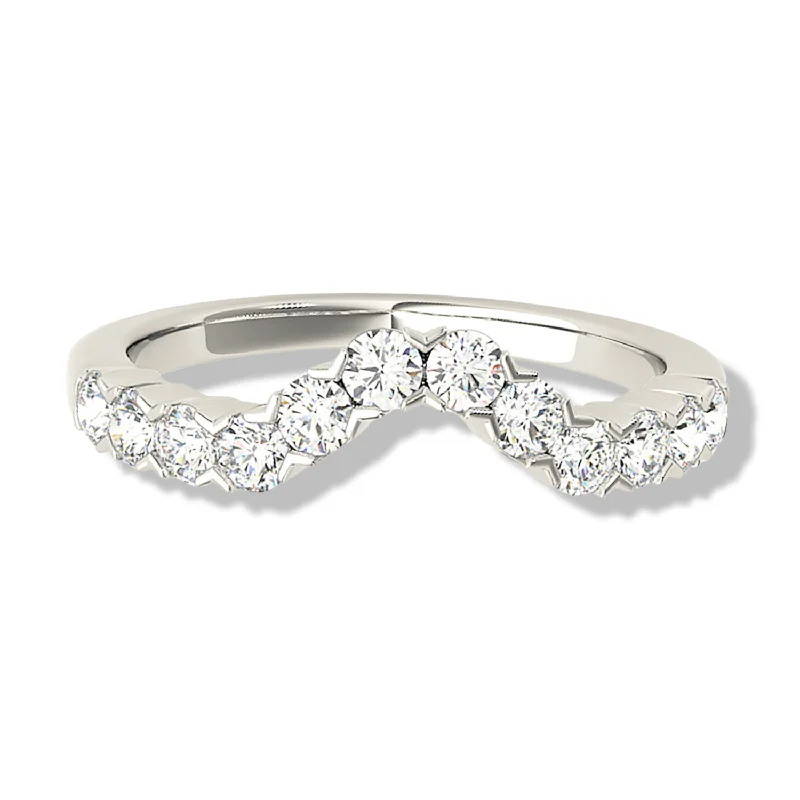 wedding rings for women-V Shape Bar Set Round Diamond Curved Band