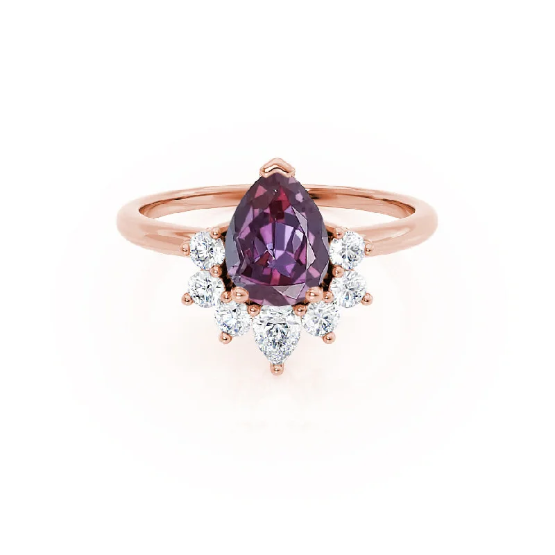 sapphire engagement rings for women-BALLET - Chatham® Pear Alexandrite & Diamond Half Halo Tiara Ring 18k Rose Gold