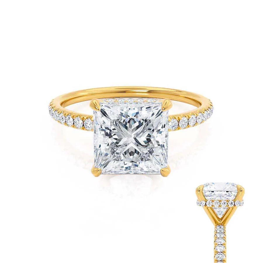 emerald-cut engagement rings for women-LIVELY - Princess Lab Diamond 18k Yellow Gold Petite Hidden Halo