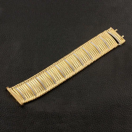 art deco bangles for women-Flexible Gold Bar Bracelet with Diamonds