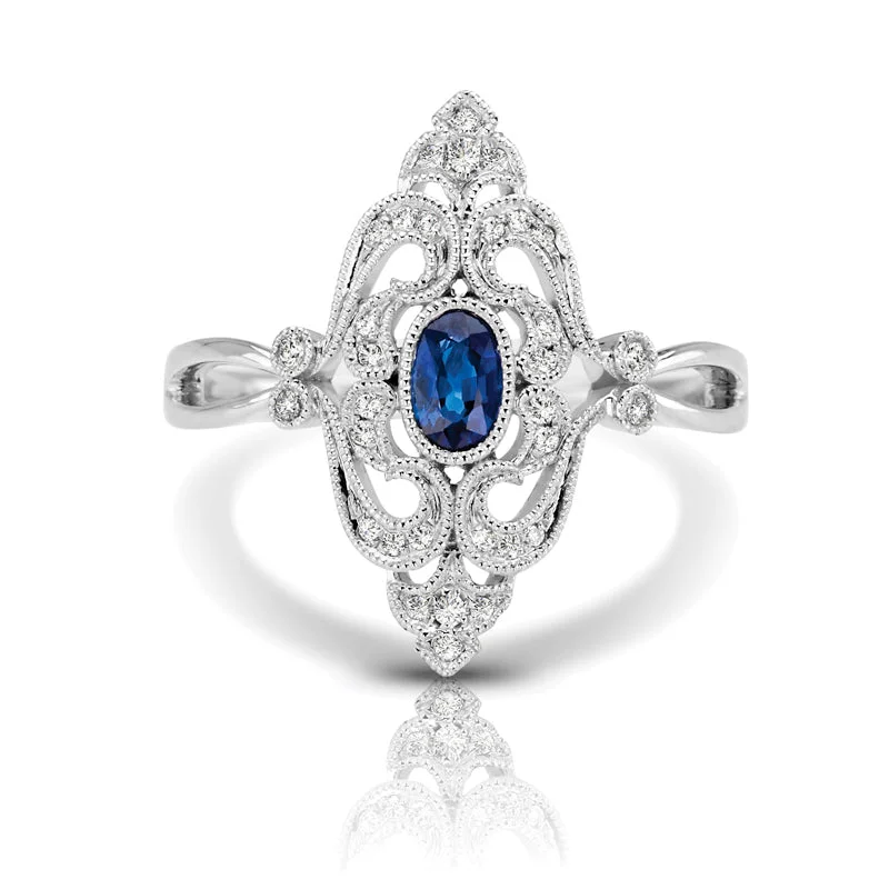 affordable engagement rings for women-Vintage Inspired 0.35 ct. Natural Blue Sapphire Ring