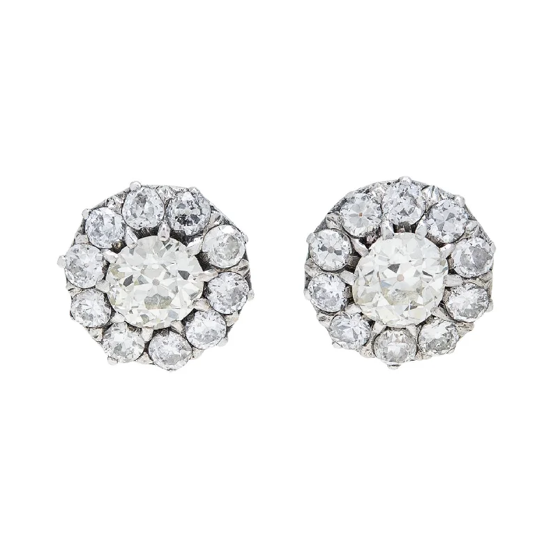 stud earrings for women-Victorian 14k/Sterling Diamond Cluster Stud Earrings 7.50ctw