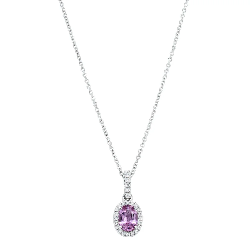 luxury diamond necklaces for women-18ct White Gold .81ct Pink Sapphire & Diamond Pendant